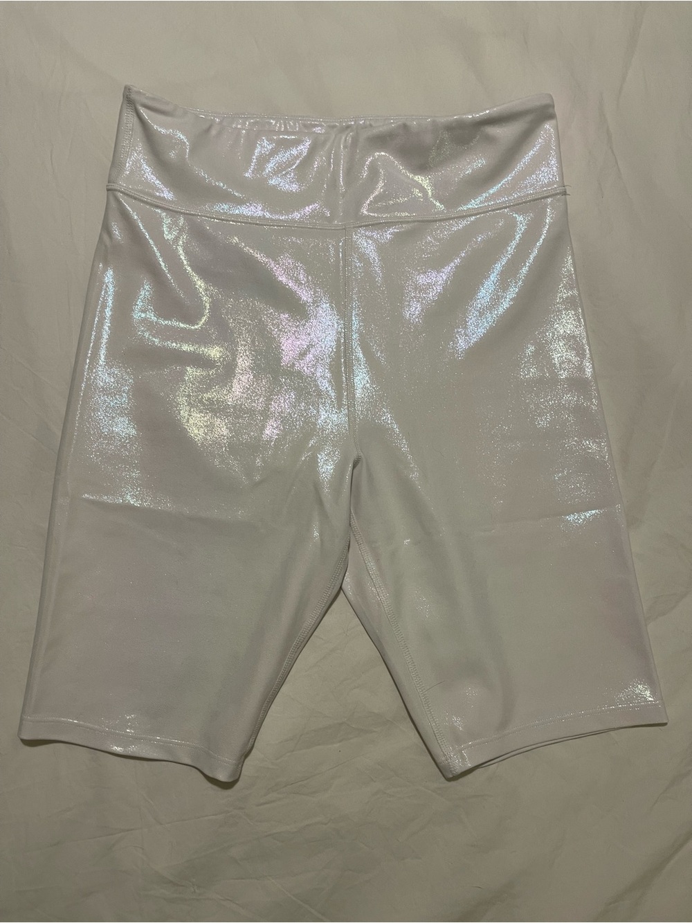 Carbon38 White Pearl High Shine Biker Shorts Size L